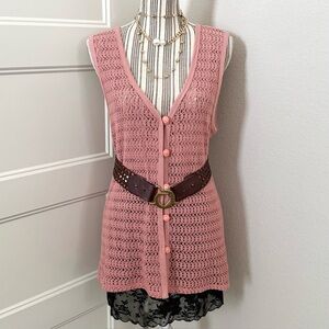 Vintage Brittany Nicole Pink Crochet Vest | 100% Cotton | Size S